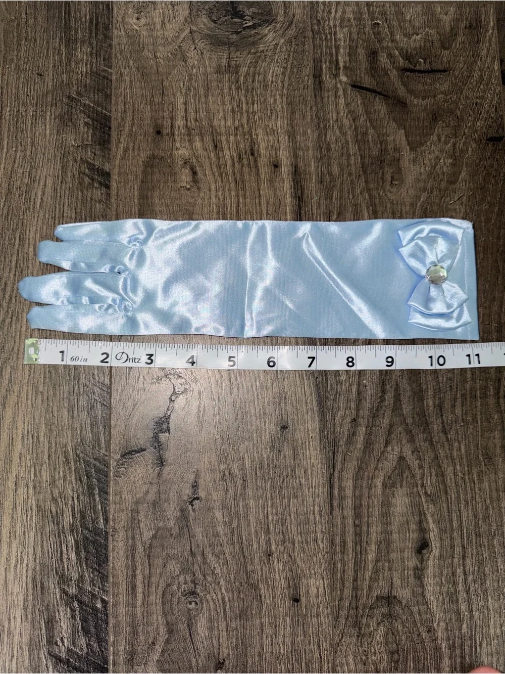 Light Blue Satin Gloves with Decorative Rosette